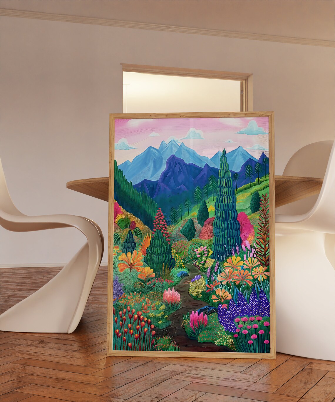 Floral Mountain Scenery Illustration Art Print - Image 3