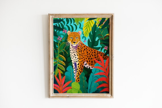 Leopard Jungle Art Print, Tropical Nursery Decor