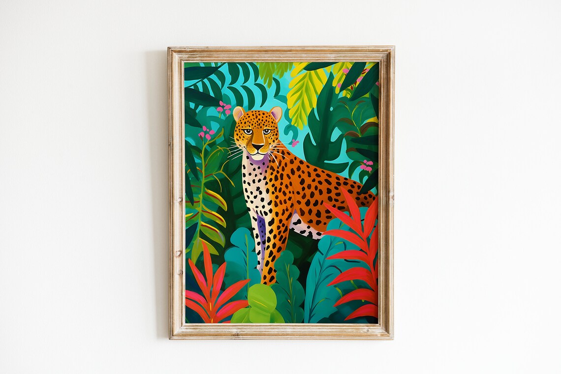 Leopard Jungle Art Print, Tropical Nursery Decor