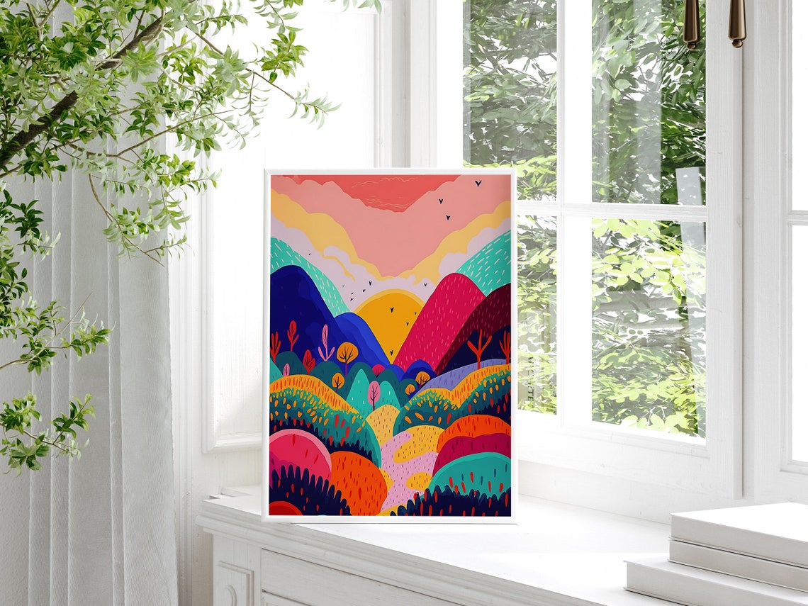 Bold Abstract Maximalist Vivid Mountain Sunset Hills Art Print - Image 2