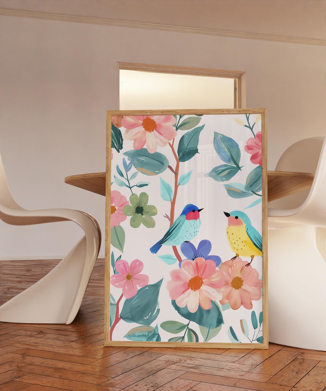 Little Birds Floral Illustration Art Print