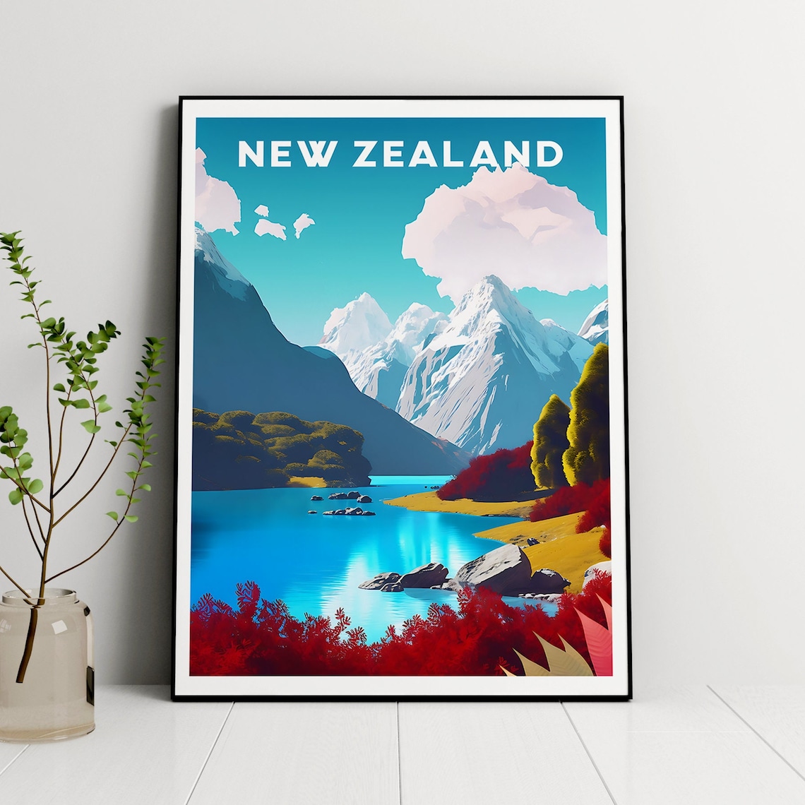 New Zealand Retro Travel Poster, Coastal Wall Art