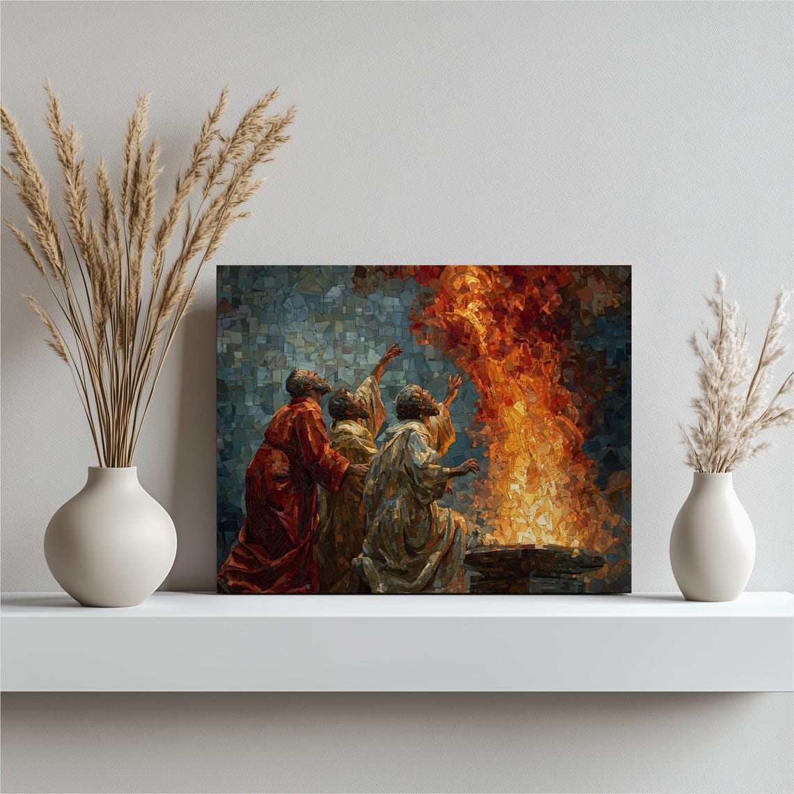 Elijah And Prophets Of Baal Fire Altar Biblical Mosaic Art Poster