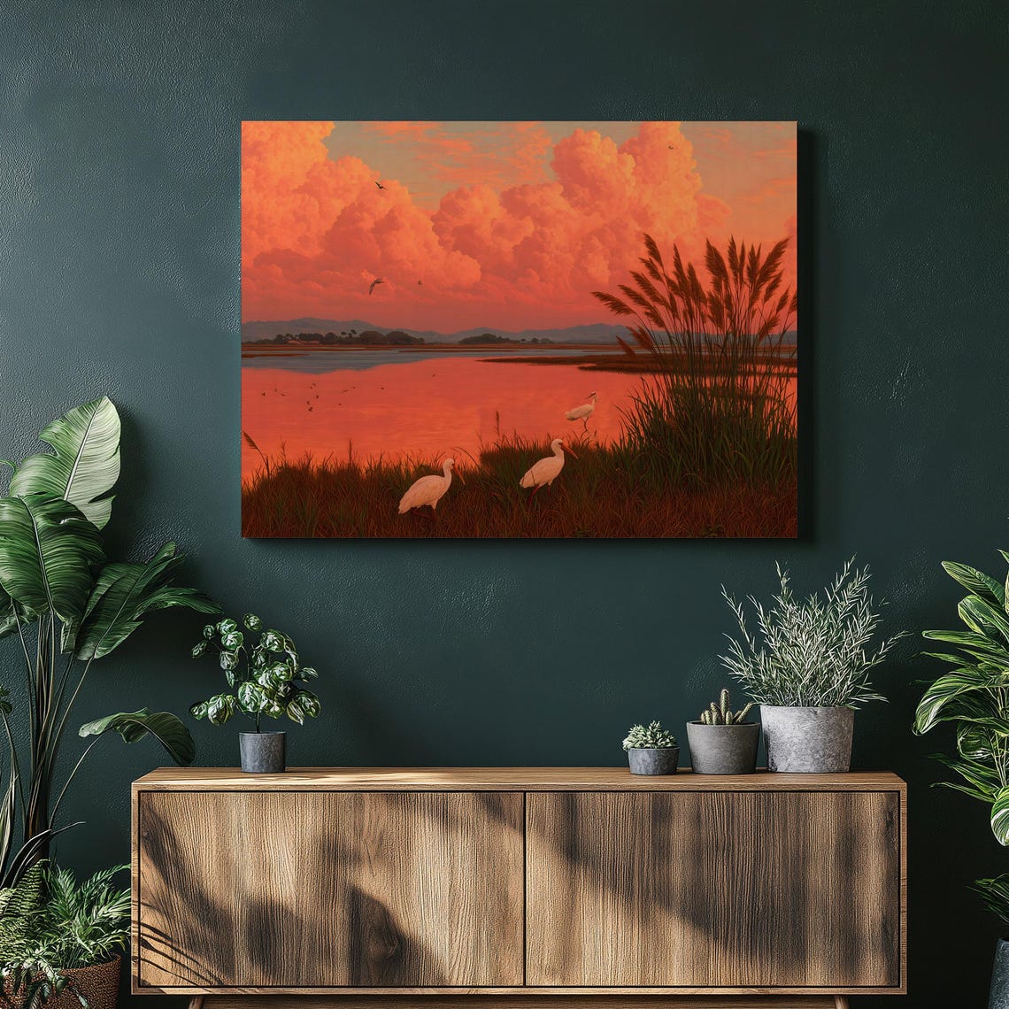 Roseate Spoonbill Sunset Marsh Golden Coastal Bird Canvas Art Poster