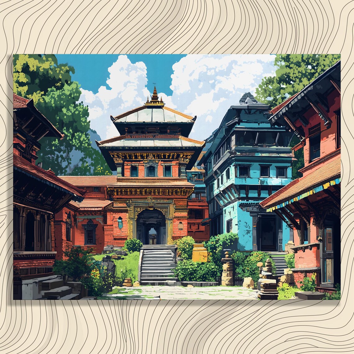 Traditional Asian Temple Colorful Pagoda Travel Scenic Poster
