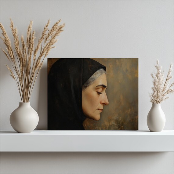 Meditating Nun Black Veil Classical Oil Portrait Painting Poster