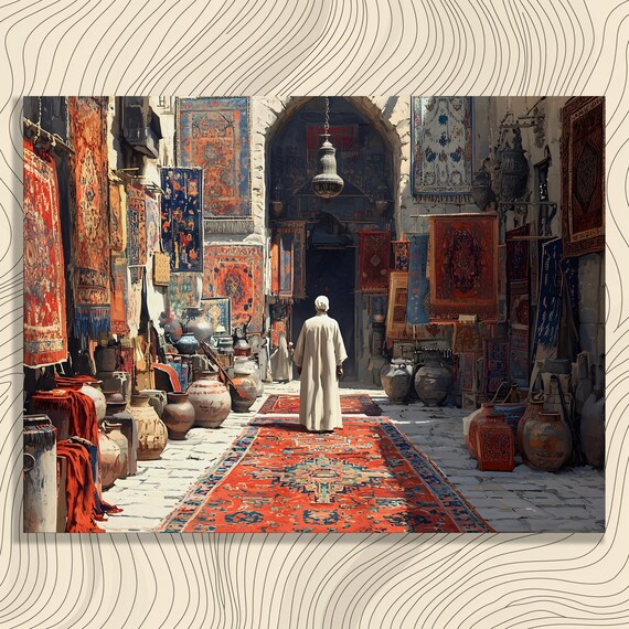 Middle Eastern Bazaar Carpet Souk Sunlit Alley Travel Culture Art Poster