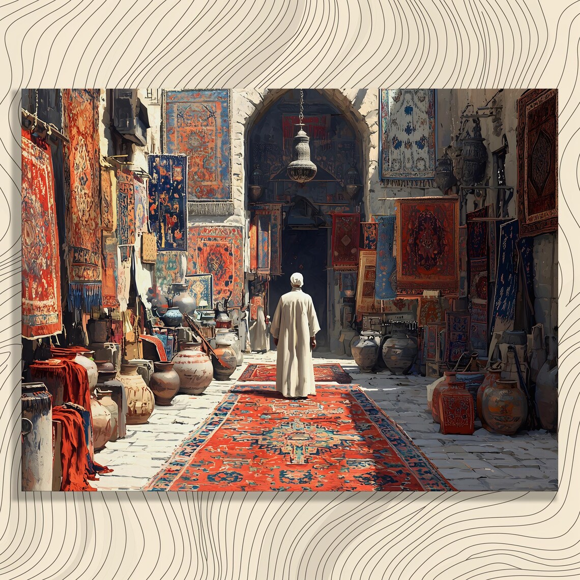 Middle Eastern Bazaar Carpet Souk Sunlit Alley Travel Culture Art Poster