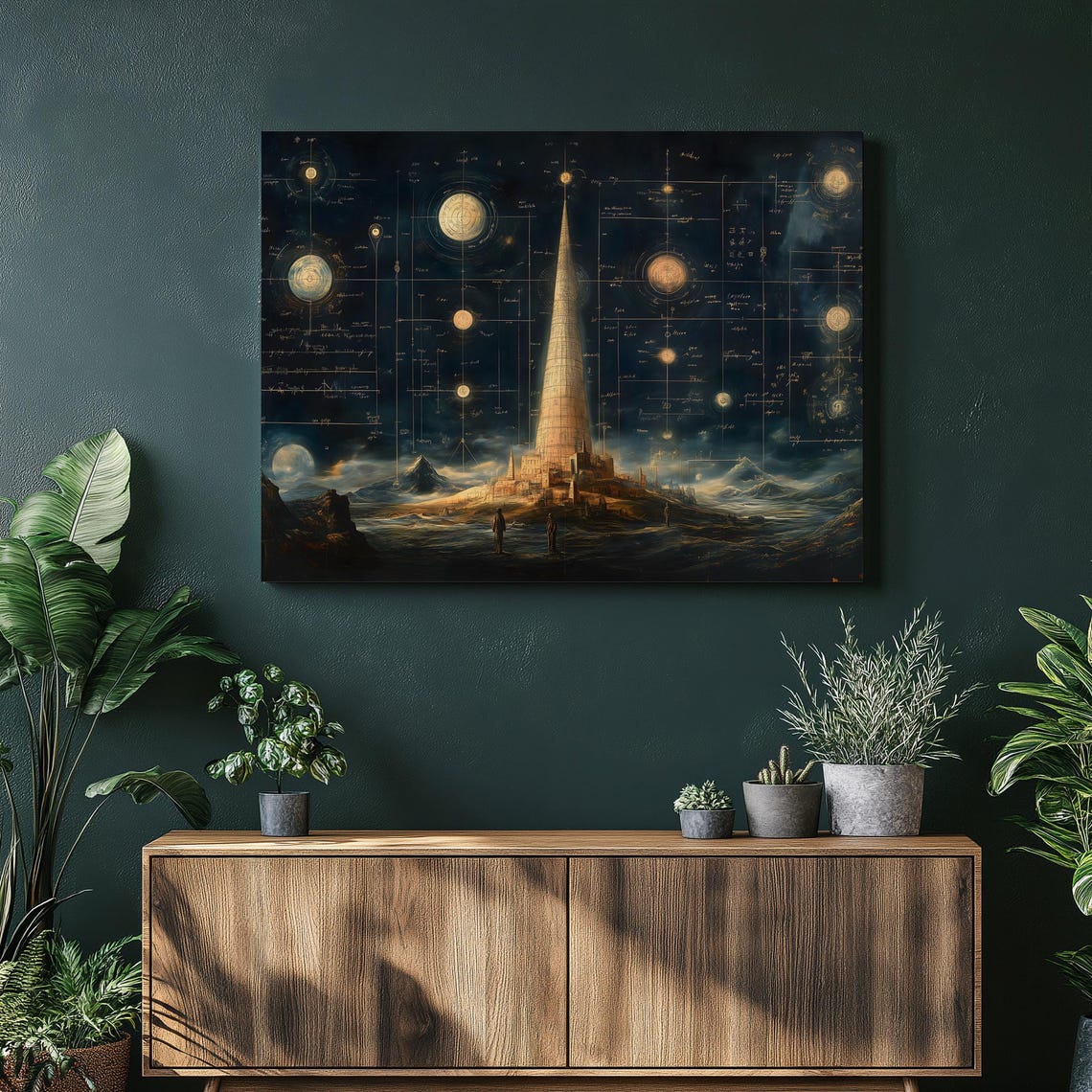 Celestial Tower Night Sky Blueprint Cosmic Astronomy Star Map Poster