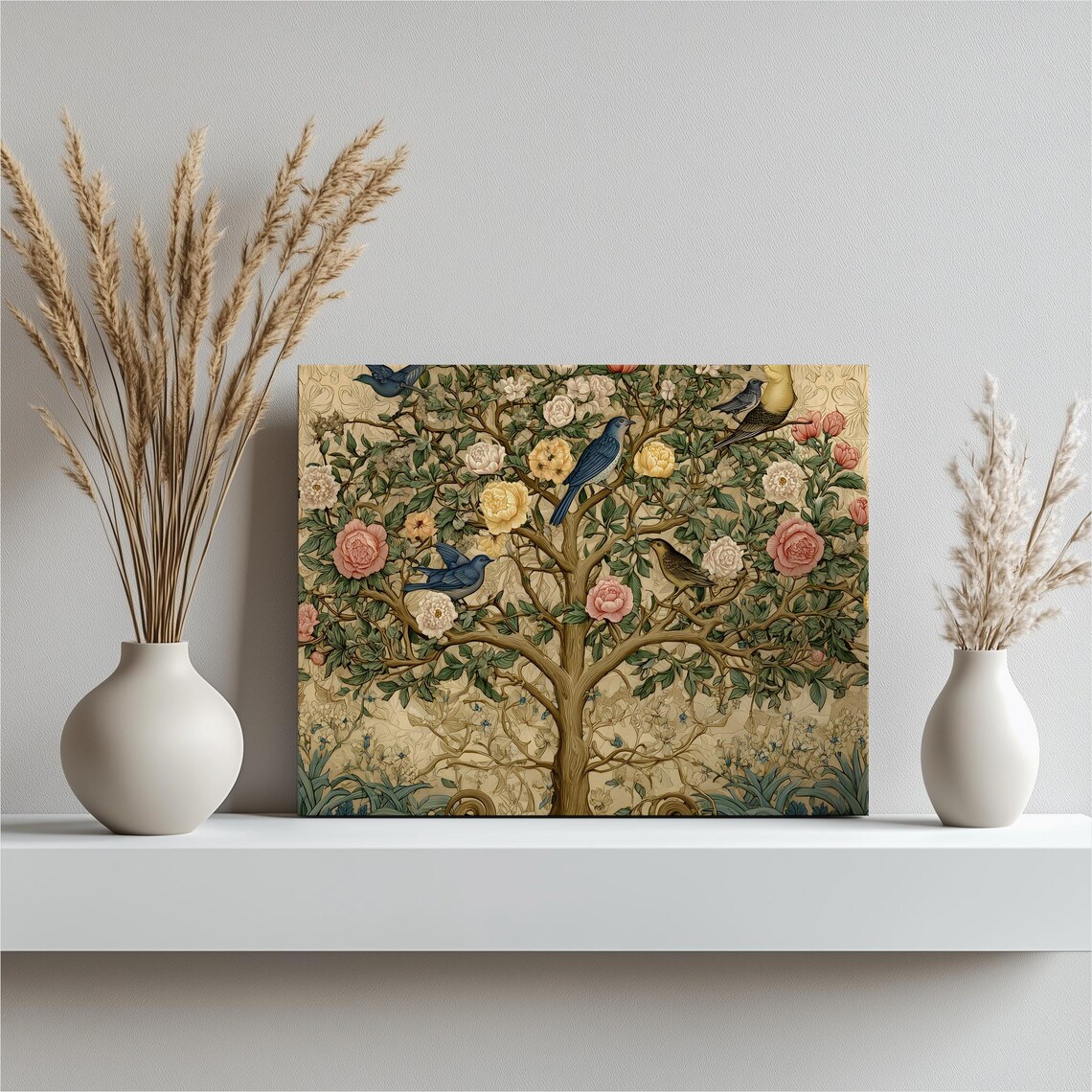 Vintage Tree Of Life With Birds Roses William Morris Style Poster