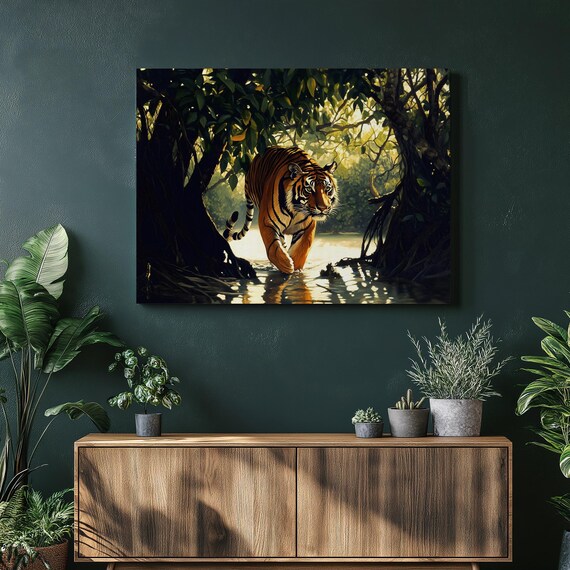 Majestic Tiger Jungle River Golden Light Wildlife Art Poster