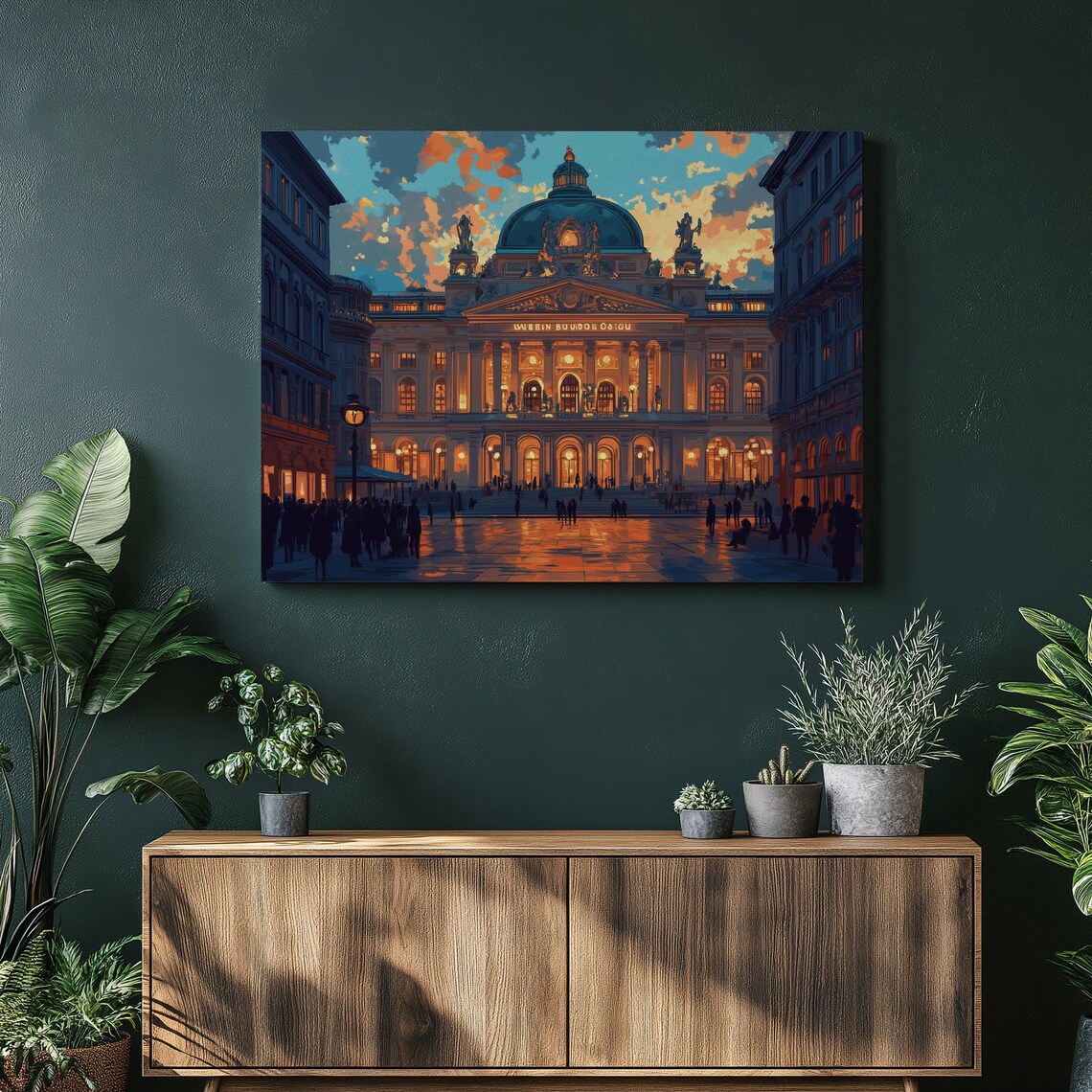 Grand Theater at Dusk Glowing Windows Historic City Art Poster