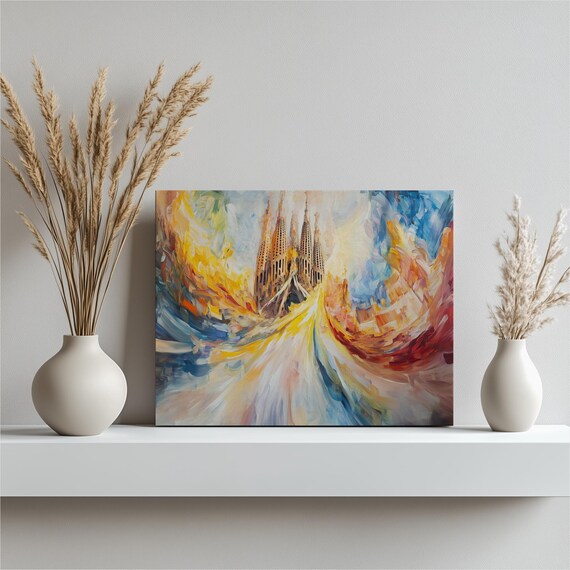 Unique Contemporary Abstract Sagrada Familia Canvas Print Vibrant Spain Architecture Wall Art For Home Decor Office Living Room