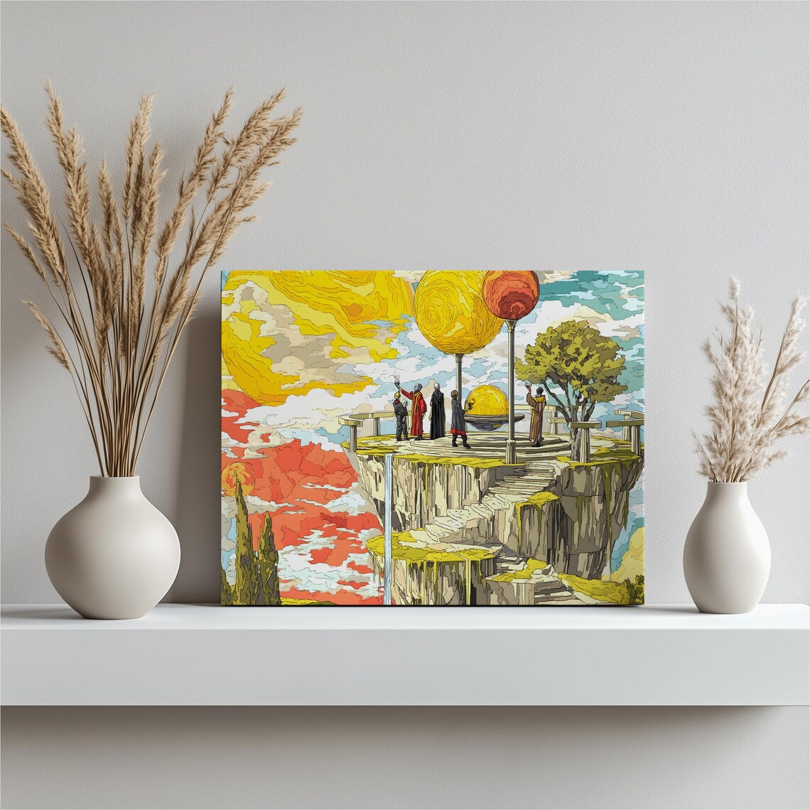Dreamy Colorful Surreal Floating Island Fantasy Sky Canvas Wall Art