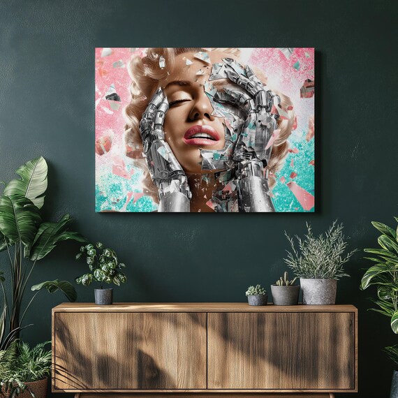 Marilyn Monroe Cyborg Hands and Shattered Glass Pink Pop Art Poster