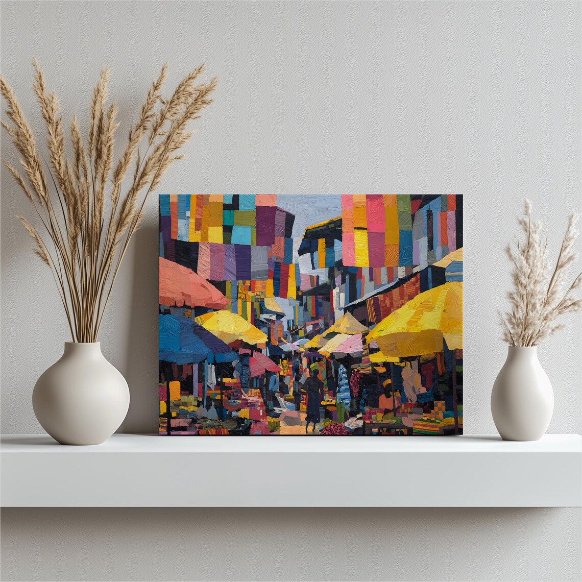Colorful Market Umbrellas Bazaar Abstract Painting Market Poster