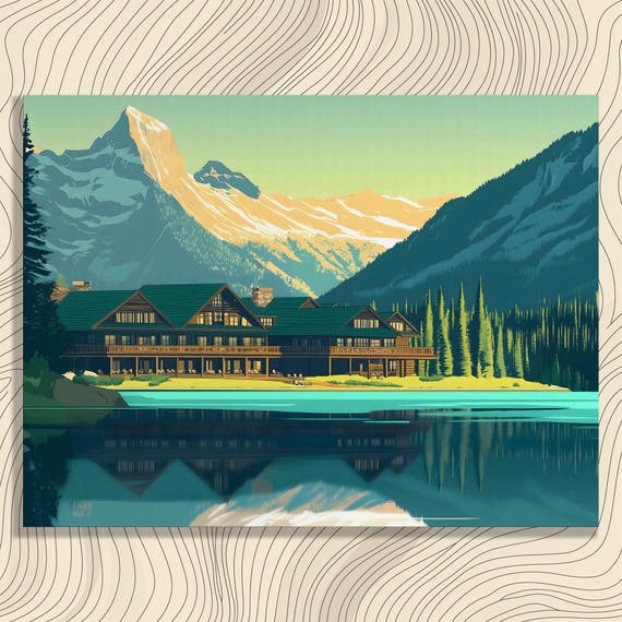 Serene Mountain Lodge Canvas Wall Art Vintage Decor And Forest Landscape Painting Lake Reflection Print For Nature Lovers