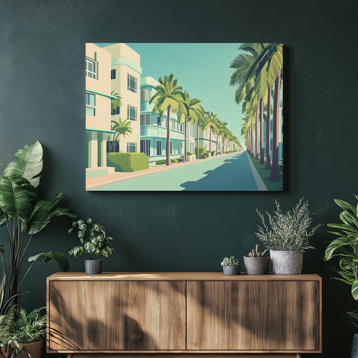 Miami Beach Ocean Drive Pastel Deco Palm Street Canvas Wall Art