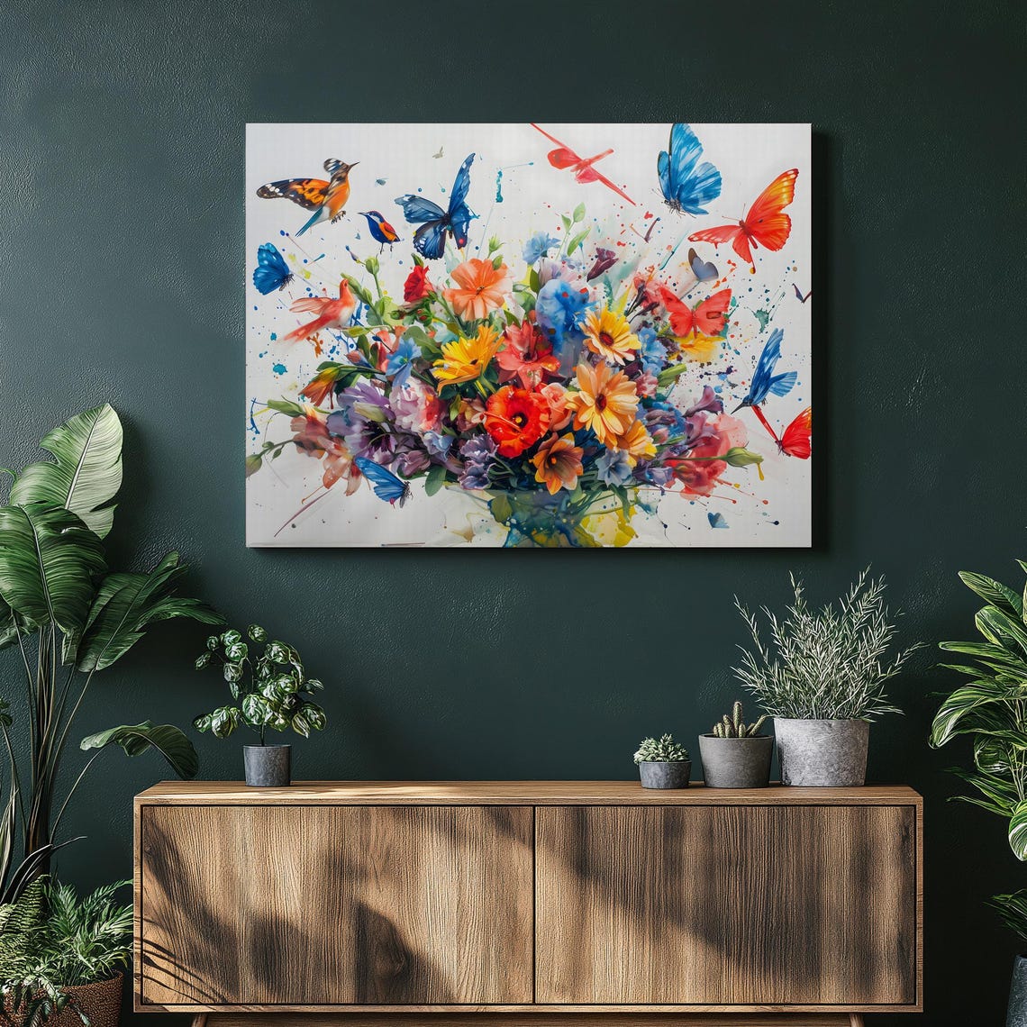 Vibrant Butterflies and Wildflowers Watercolor Canvas Wall Art