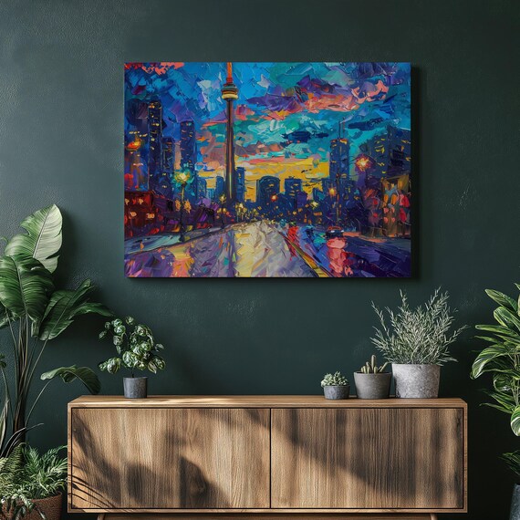 Toronto Skyline Canvas Wall Art Large Cityscape Painting Vibrant Modern Decor Urban Landscape Artwork City Hanging Wallart