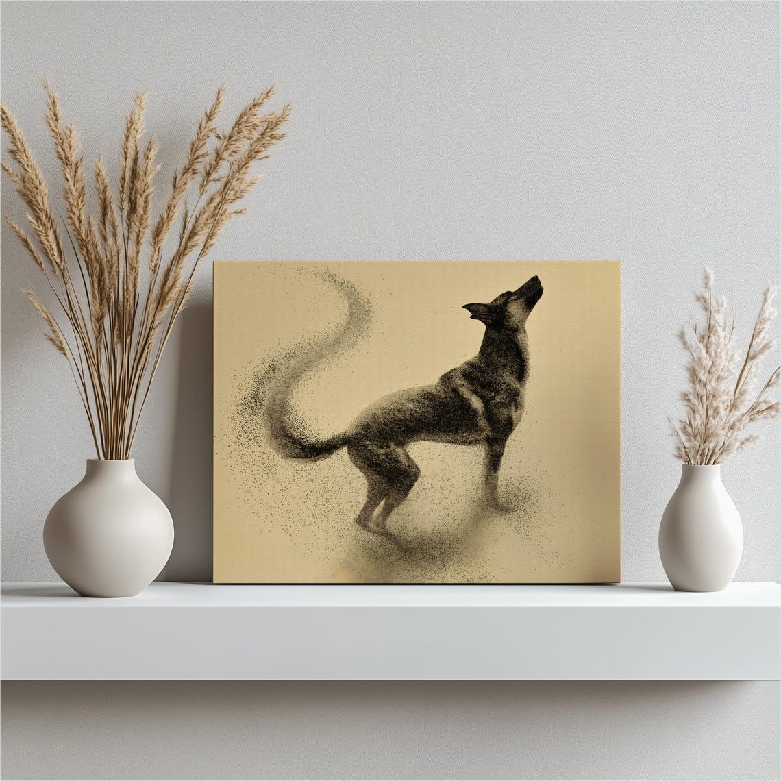 Fox Pointillism Canvas Wall Art Minimalist Black Stippled Illustration Modern Nature Decor Animal Portrait Neutral Beige Print