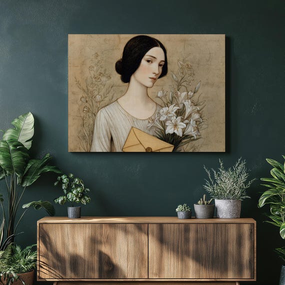 Romantic Lily Bouquet Canvas Wall Art Vintage Floral Portrait Gift Home Decor Illustration Print Antique