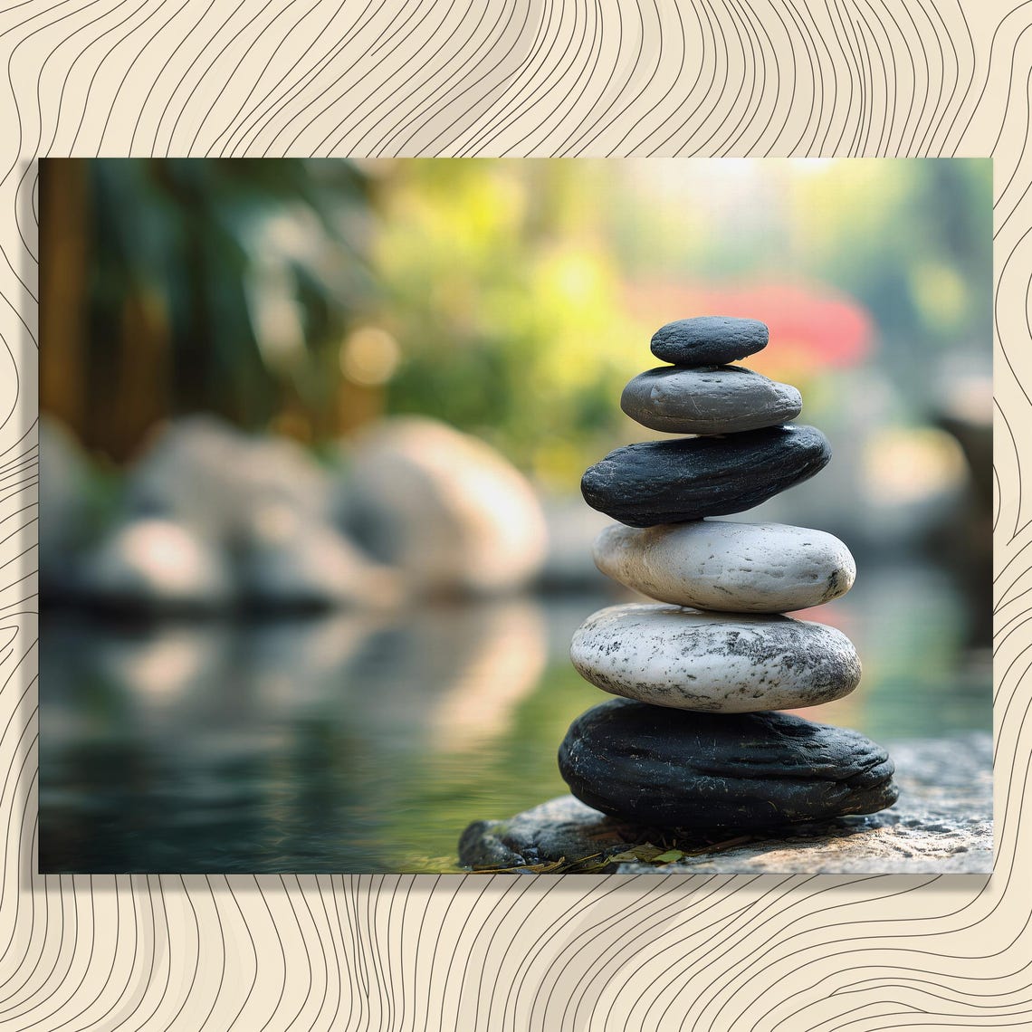 Zen Stacked Stones Canvas Wall Art Minimalist Nature Print Calming Spa Decor Meditation Balance Stone Tranquil Mindfulness Gift
