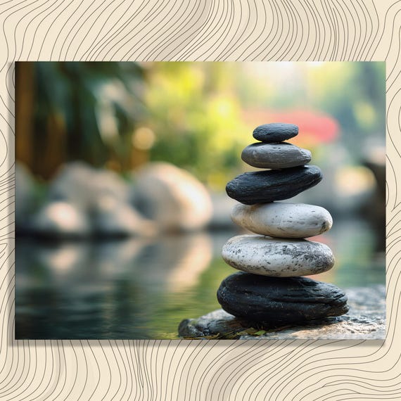 Zen Stacked Stones Canvas Wall Art Minimalist Nature Print Calming Spa Decor Meditation Balance Stone Tranquil Mindfulness Gift