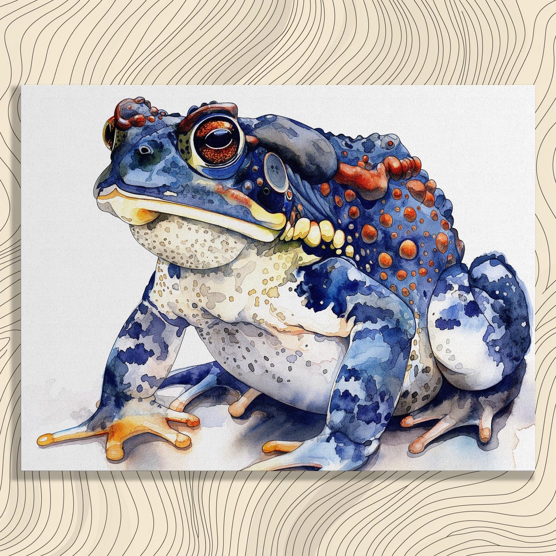 Mystical Toad Watercolor Blue Orange Spotted Amphibian Portrait Poster
