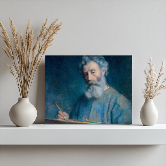Bearded Artist Painting In Blue Impressionist Portrait Poster
