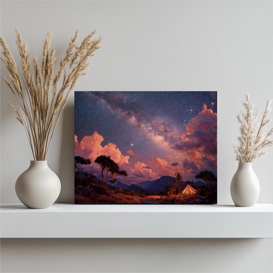 Milky Way Starry Night Sky Camping Tent Landscape Art Poster