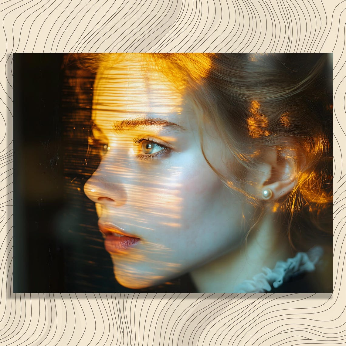 Woman Face Golden Window Light Shadows Fine Art Portrait Poster