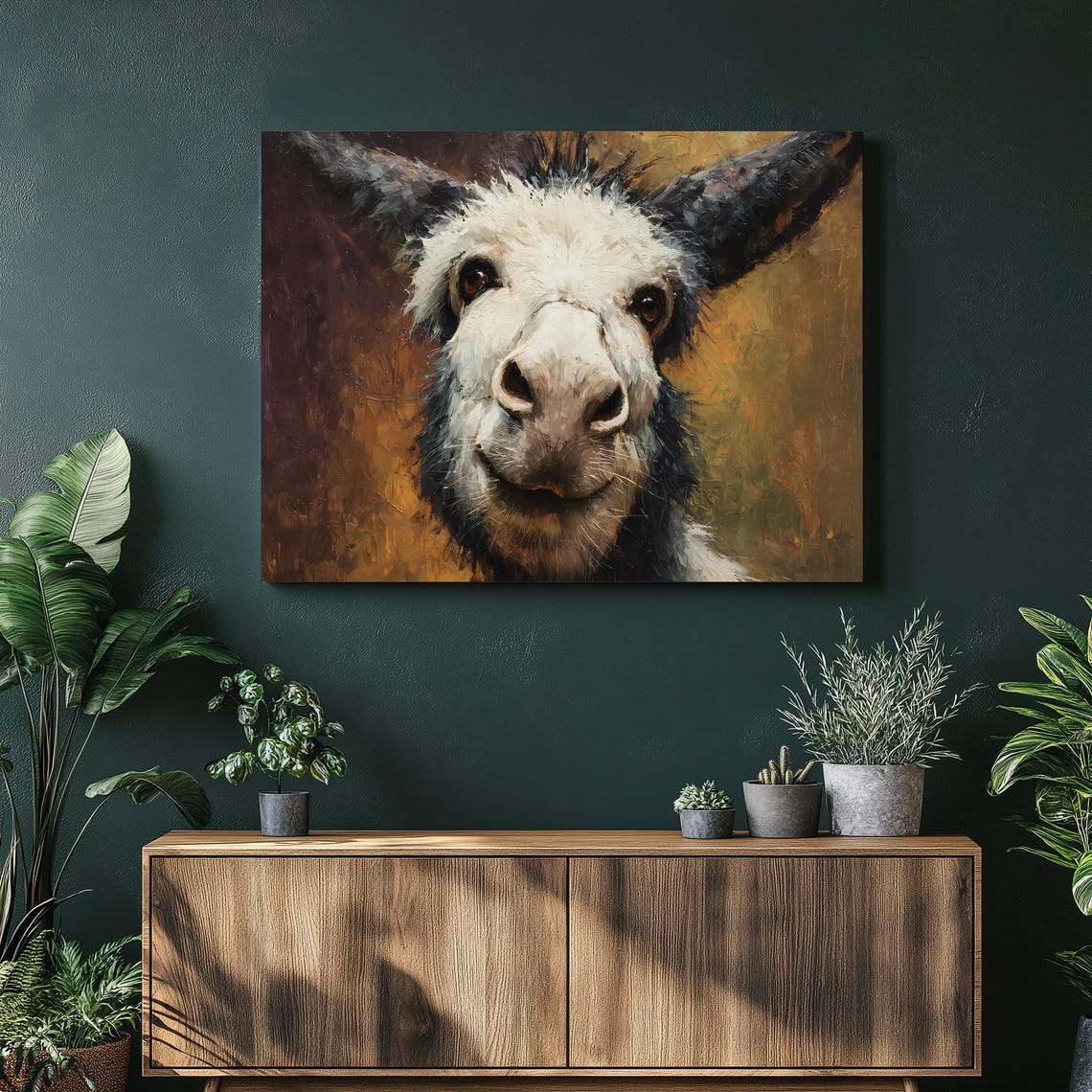 Smiling Donkey Close Up Face Portrait Painting Rustic Style Poster
