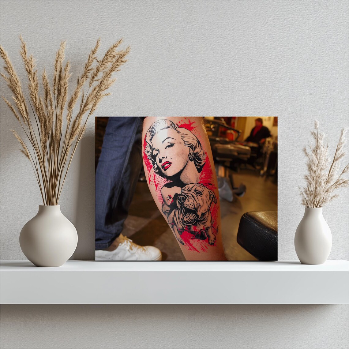Marilyn Monroe Tattoo Leg Portrait Dog Ink Art Bold Pop Poster