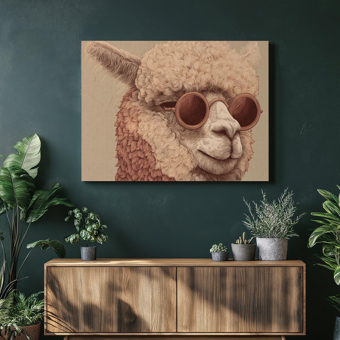 Alpaca Wearing Round Sunglasses Fun Quirky Line Drawing Animal Poster
