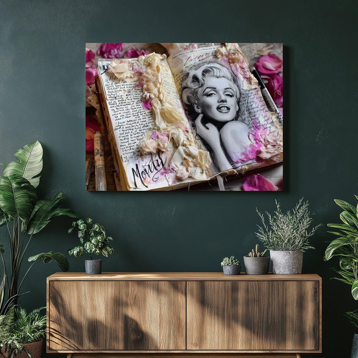Marilyn Monroe Pink Rose Petals Junk Journal Art Collage Poster