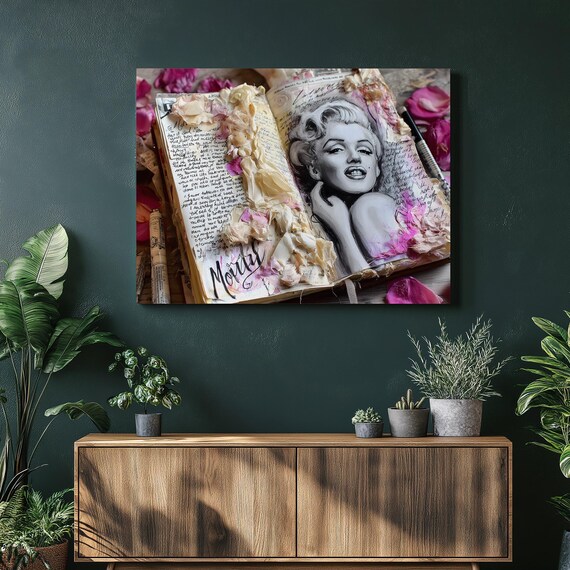 Marilyn Monroe Pink Rose Petals Junk Journal Art Collage Poster