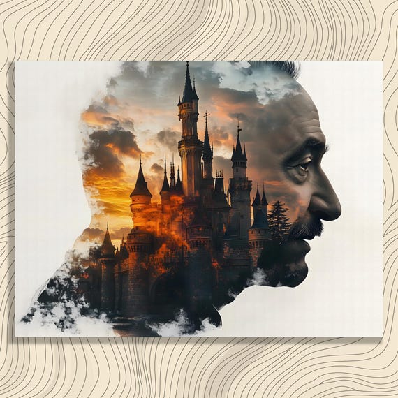 Fantasy Castle Canvas Wall Art Surreal Sunset Silhouette Print Gothic Architecture Dreamlike Decor Clouds Artwork For Adults
