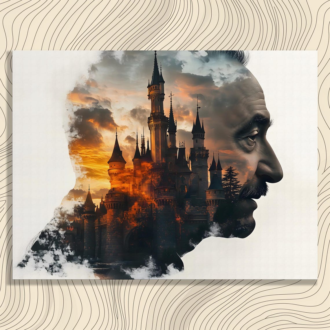 Fantasy Castle Canvas Wall Art Surreal Sunset Silhouette Print Gothic Architecture Dreamlike Decor Clouds Artwork For Adults