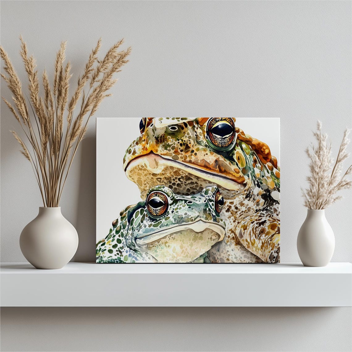 Mother And Baby Toad Watercolor Close Up Nursery Wildlife Poster