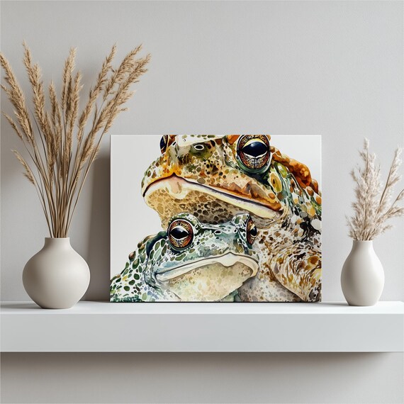 Mother And Baby Toad Watercolor Close Up Nursery Wildlife Poster