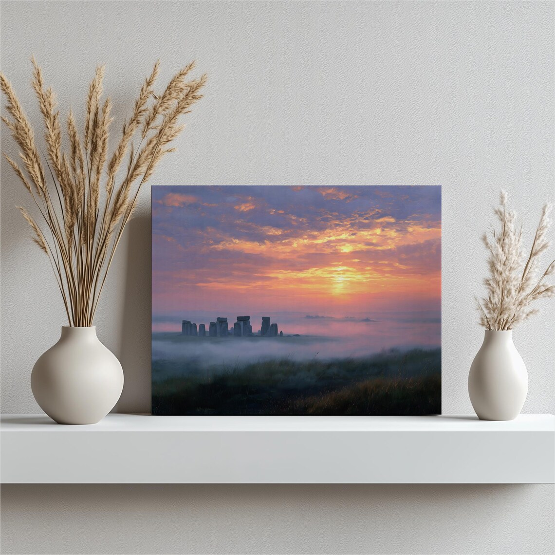 Stonehenge Standing Stones in Morning Mist at Sunrise Canvas Wall Art