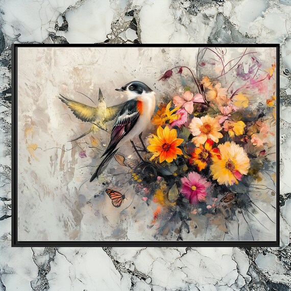 Kite Canvas Wall Art Bird Bouquet Vibrant Abstract Nature Decoration Minimalist Oil Painting Modern Home Decor