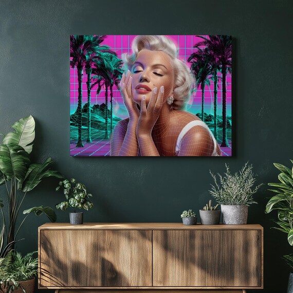 Marilyn Monroe Neon Vaporwave Synthwave Retro Pop Portrait Poster