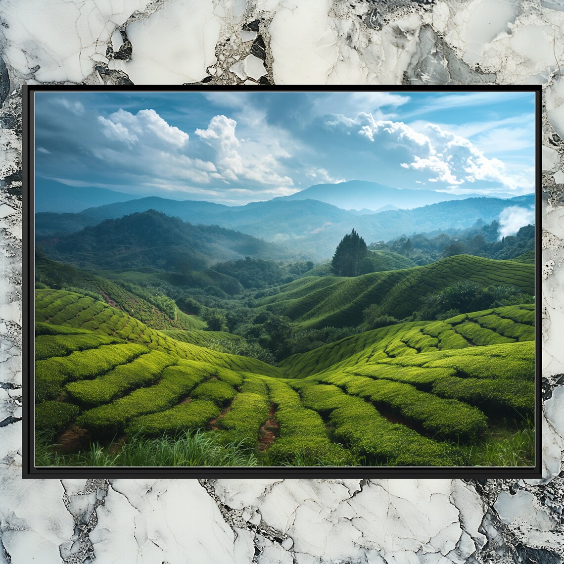 Malaysia Tea Plantation Green Terraced Hills Mountain Poster