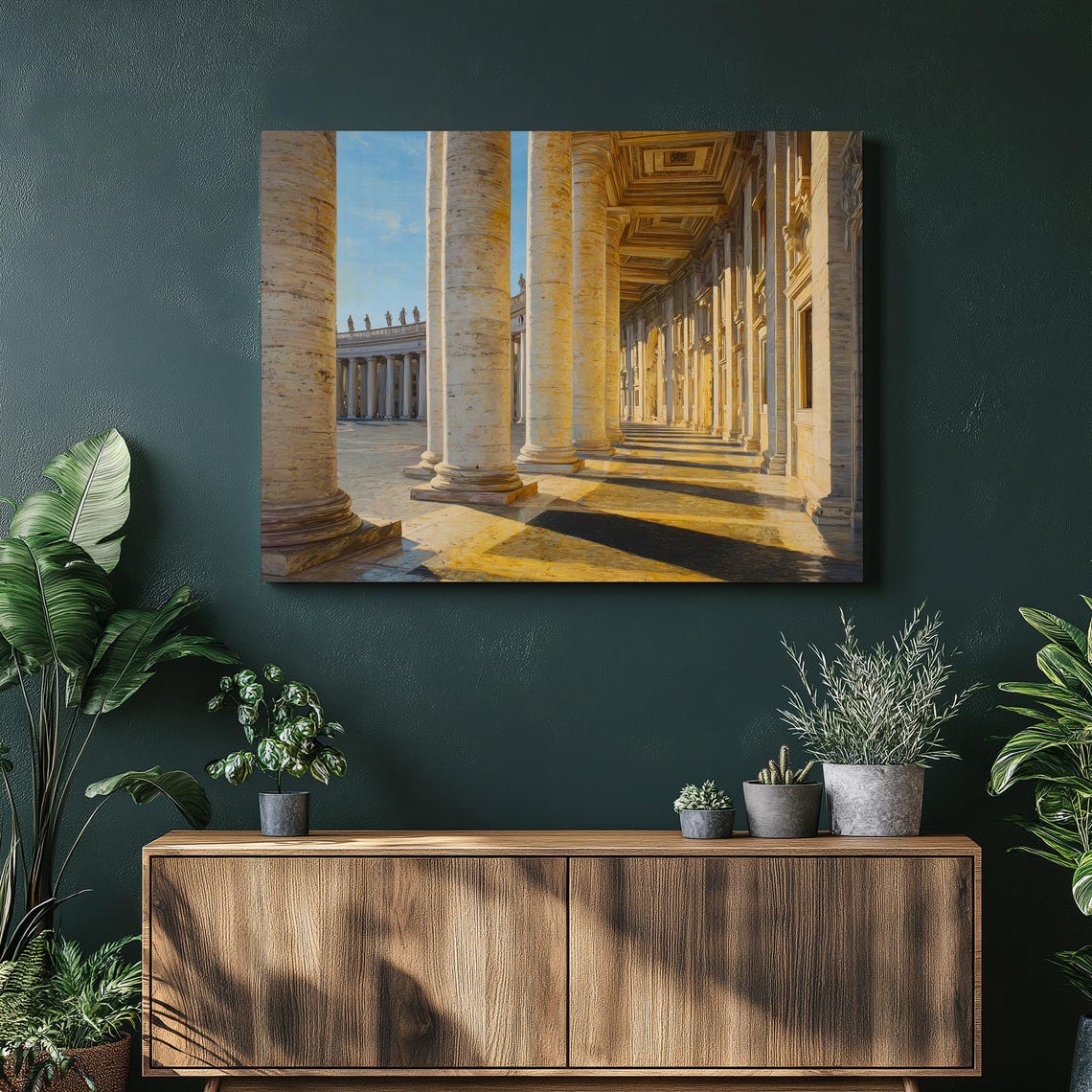 Sunlit Classical Marble Colonnade Architecture Columns Art Poster