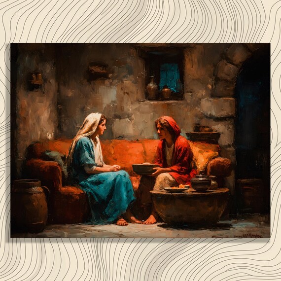 Mary and Martha Biblical Oil Painting Sisters in Jesus Home Poster