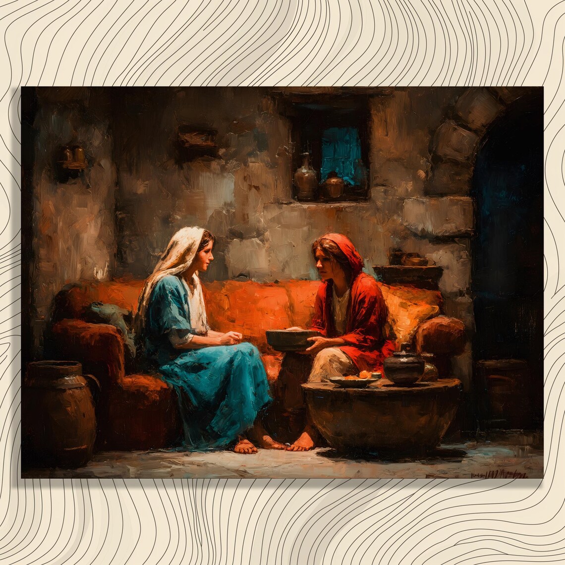 Mary and Martha Biblical Oil Painting Sisters in Jesus Home Poster