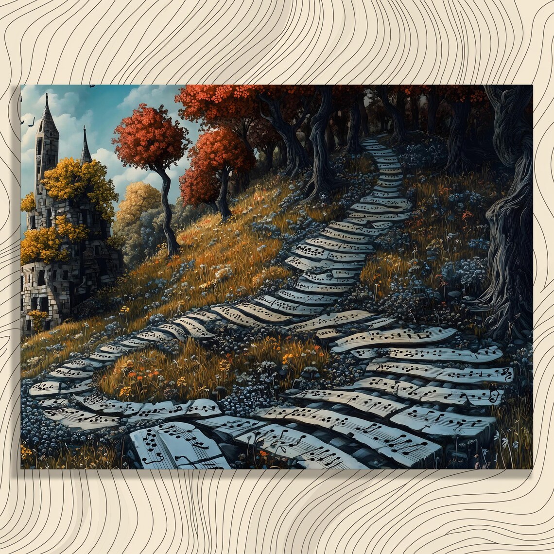 Sheet Music Pathway Winding To A Fairytale Castle Fantasy Poster