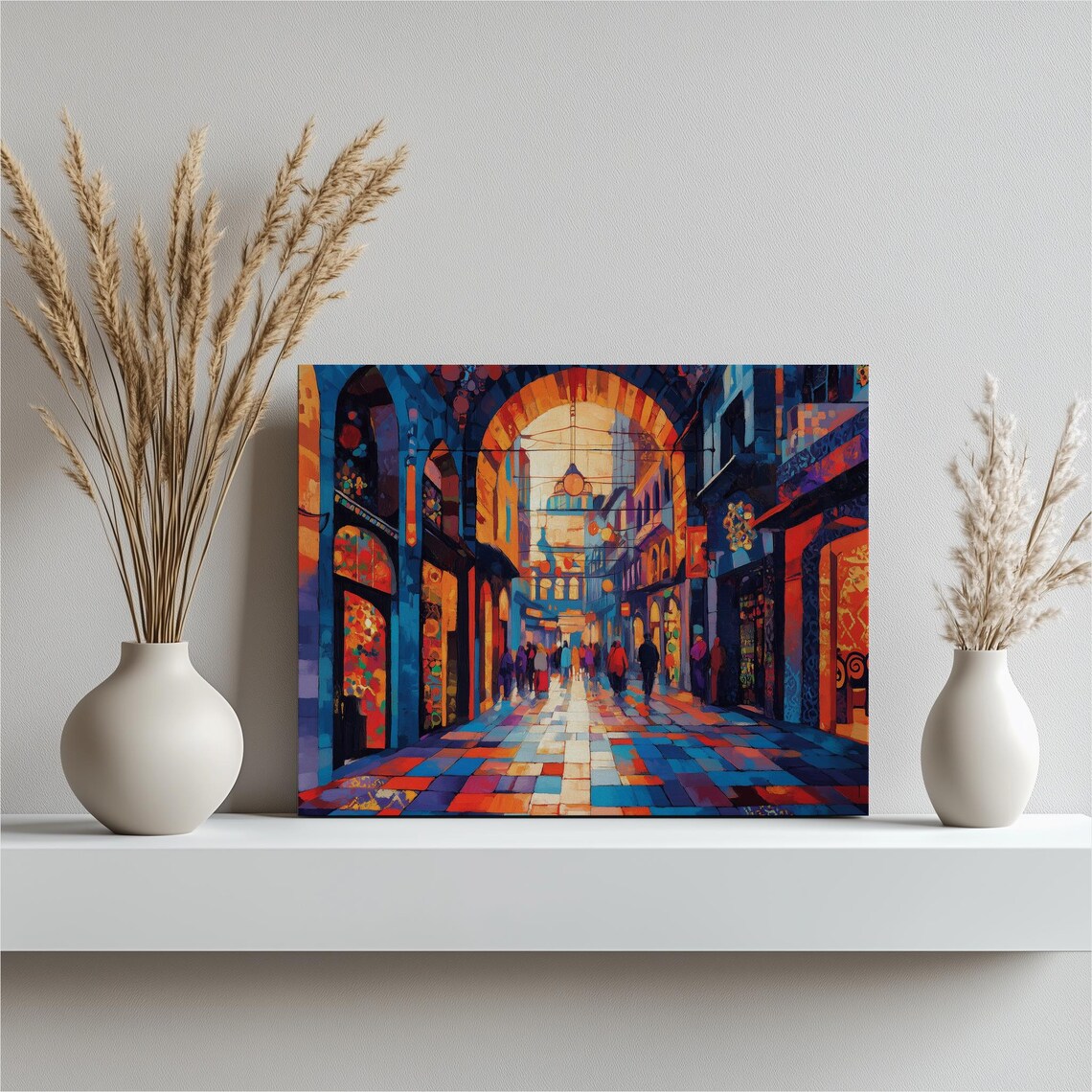 Old Town Alley Arches Colorful Impressionist Street Scene Poster